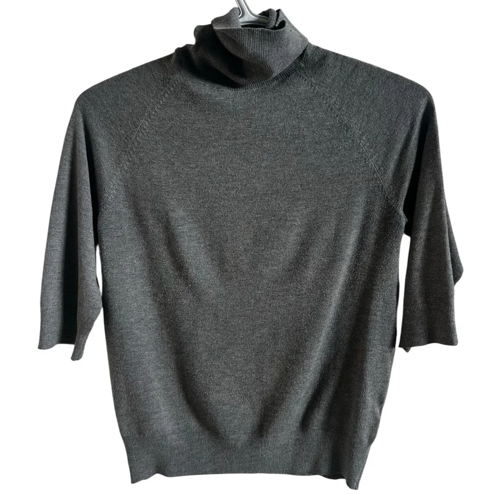 Zara Women’s Turtleneck Short Sleeve Grey Sweater- Size Small - Picture 2 of 5